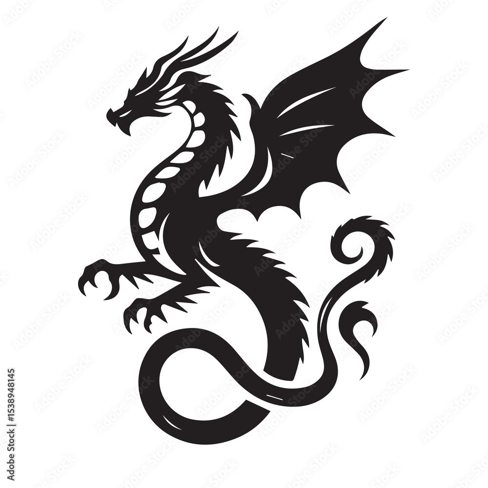 Black Dragon Silhouette Vector Graphic Simple Shape Black Dragon Silhouette Vector Graphic Simple Shape