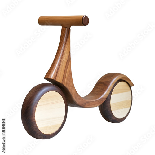 A charming wooden childrens scooter crafted with mortise and tenon joinery a classic toy design, Isolated on Transparent Background PNG