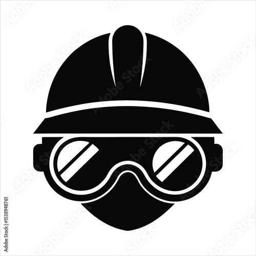 Worker Hard Hat and Safety Goggles Black Icon