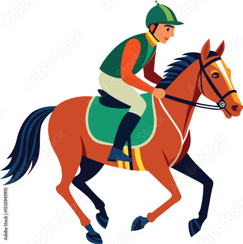 A running horse with a man isolated on transparent background, horse and jockey, horse and rider