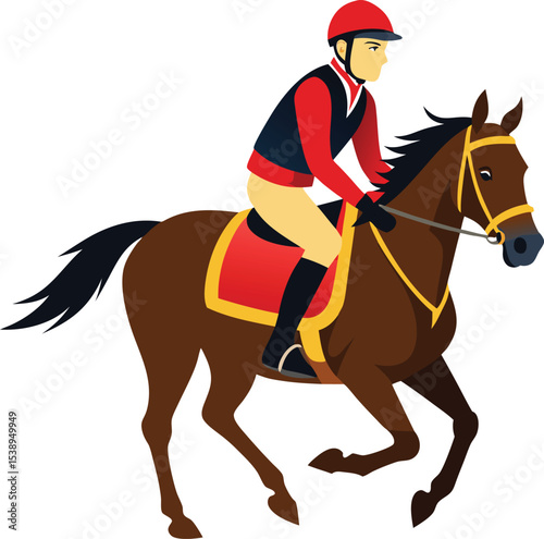 A running horse with a man isolated on transparent background, horse and jockey, horse and rider