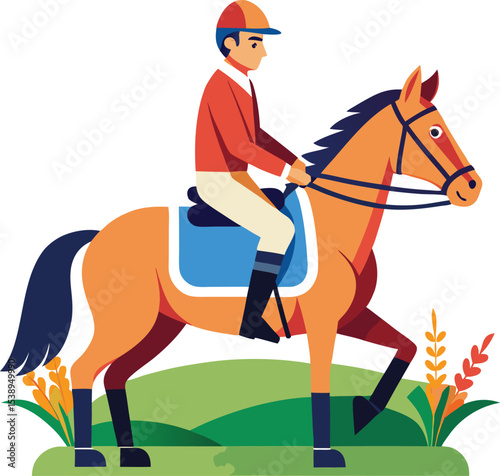 A running horse with a man isolated on transparent background, horse and jockey, horse and rider
