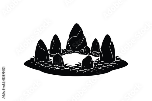 Standing stones circle vector illustration in black
