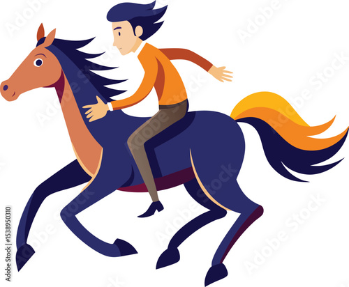 A running horse with a man isolated on transparent background, horse and jockey