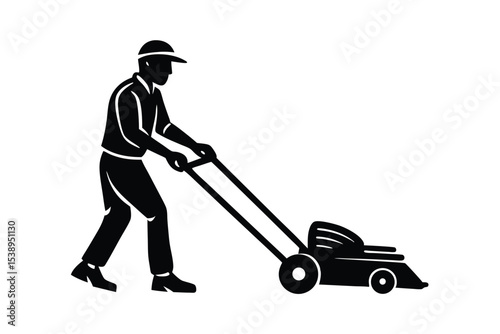 Man pushing lawn mower silhouette illustration isolated