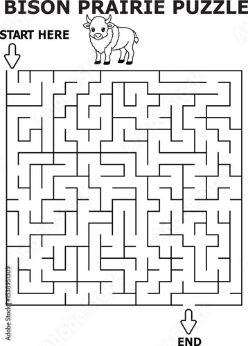 Bison prairie maze puzzle for kids fun activity