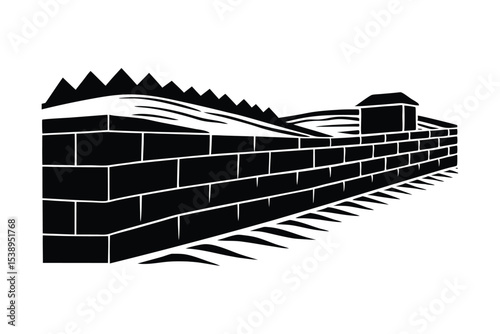 Great Wall of China black and white illustration