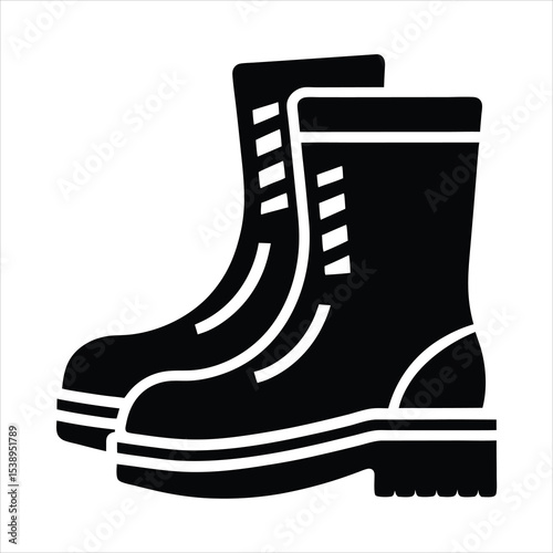 Black Safety Work Boots Industrial Footwear Icon