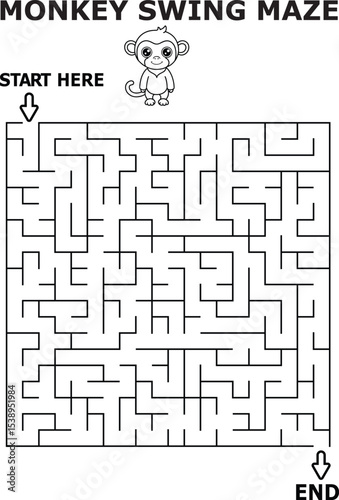 Monkey swing maze fun kids activity printable game