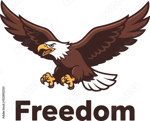 Cartoon eagle with wings spread on light blue backdrop illustration