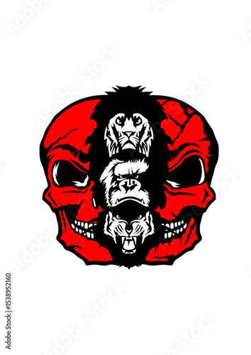 tete de mort lion gorille tigre fantaisie feroce empiler