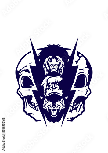 tete de mort lion gorille tigre fantaisie eclair feroce empiler