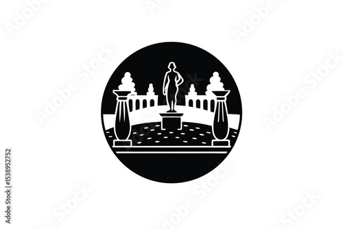 Black and white classical garden statue illustration