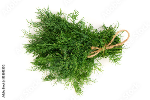Fototapeta Naklejka Na Ścianę i Meble -  Dill Bouquet Tied With Twine, isolated on white background