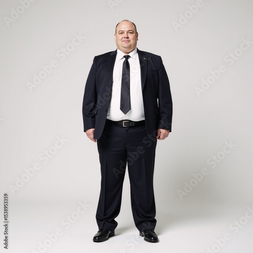 Overweight Businessman A single-line illustration of an obese man wearing a business suit on a clean white backdrop