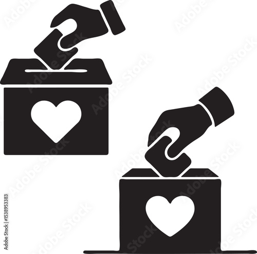 Donation Box with Hand and Heart Symbol Silhouette Icon in Flat Style