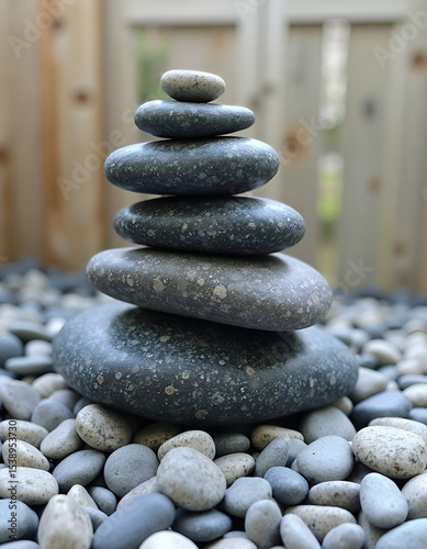 Zen Stone Stack on Smooth Pebbles – Tranquil Meditation and Balance Concept with Natural Background