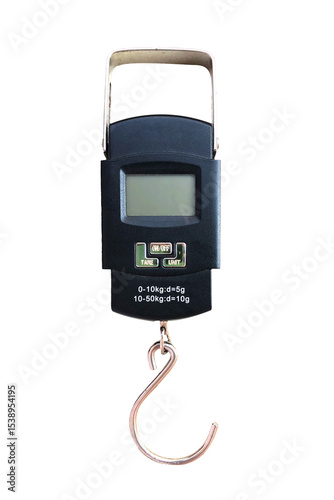 Digital hanging weight scale on transparent background, Digital luggage weight scale