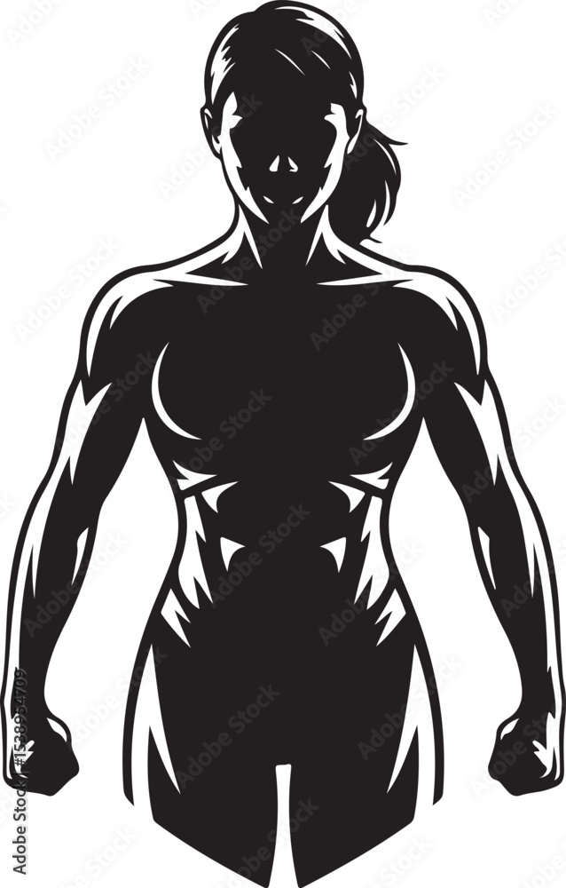 Fototapeta premium Strong Woman Silhouette Vector Illustration Fitness Bodybuilding Athlete