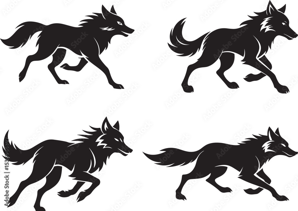 Fototapeta premium running wolf silhouette icon set