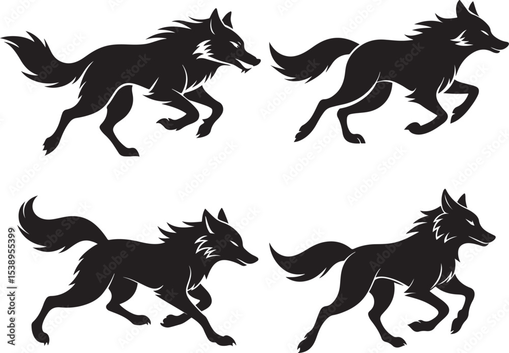 Fototapeta premium running wolf silhouette icon set