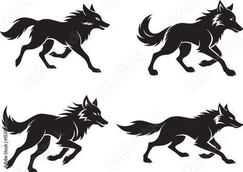 running wolf silhouette icon set