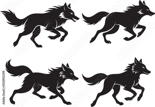 running wolf silhouette icon set