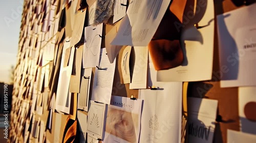 Bulletin board with various papers pinned