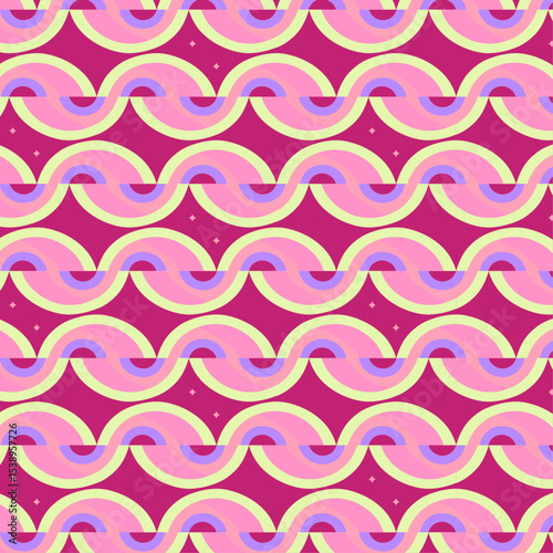 Dynamic Repeating Pattern of Interlocking Concentric Arcs and Diamonds
