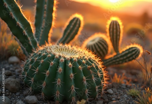 Cactus under golden sunlight