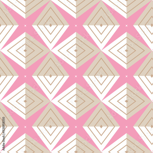 Repetitive Geometric Diamond Pattern with Concentric Elements on Pink Backdrop