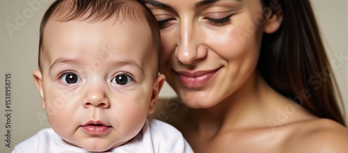 Newborn babys first gaze into mothers loving eyes
