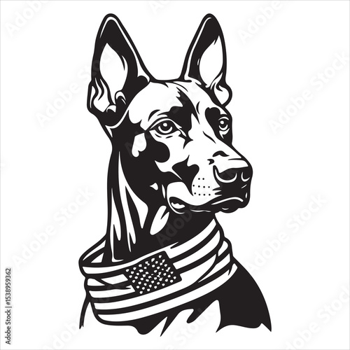 Patriotic Dog with American Flag Silhouette Vector – USA Independence Day Animal Graphic for Memorial Day, Fourth of July, Military Support, National Pride, and Pet-Themed Celebration Designs