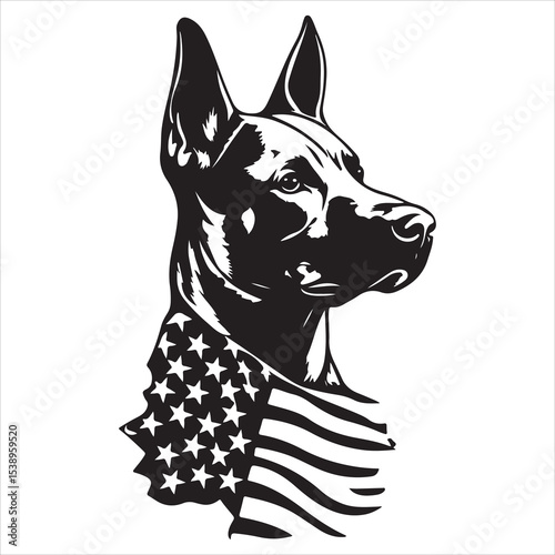 Patriotic Dog with American Flag Silhouette Vector – USA Independence Day Animal Graphic for Memorial Day, Fourth of July, Military Support, National Pride, and Pet-Themed Celebration Designs