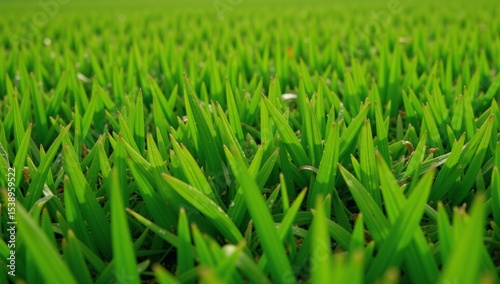 Texture of detailed green blades on a soccer football field