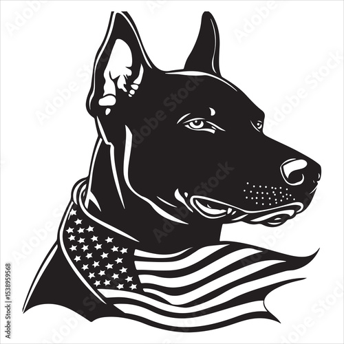 Patriotic Dog with American Flag Silhouette Vector – USA Independence Day Animal Graphic for Memorial Day, Fourth of July, Military Support, National Pride, and Pet-Themed Celebration Designs