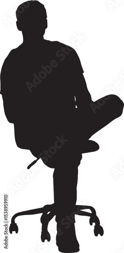 vector; silhouette of a front view of a man sitting on chair looking at camera and cross-legged