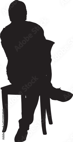 vector; silhouette of a front view of a man sitting on chair looking at camera and cross-legged