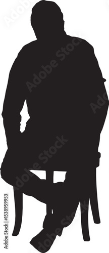 vector; silhouette of a front view of a man sitting on chair looking at camera