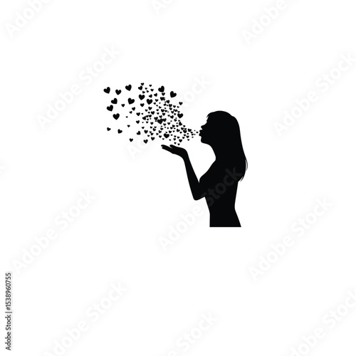 woman blowing kiss silhouette on white background