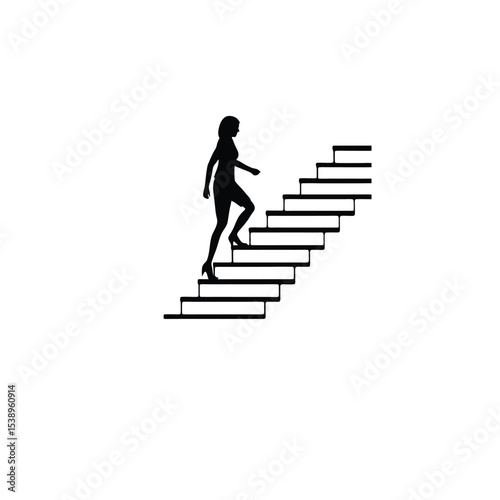 woman climbing stairs silhouette black on white background