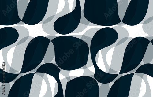 Abstract composition of overlapping organic shapes in dark blue tones