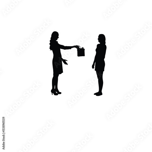 woman handing over a gift silhouette on white background