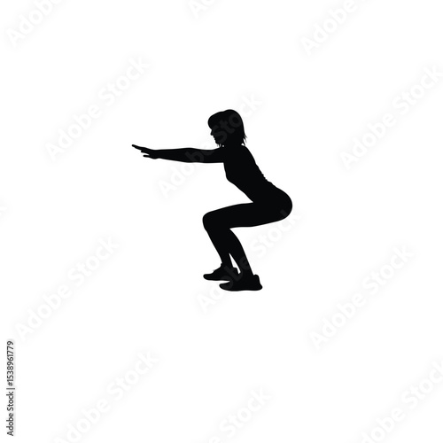 woman doing squats silhouette black silhouette on white background