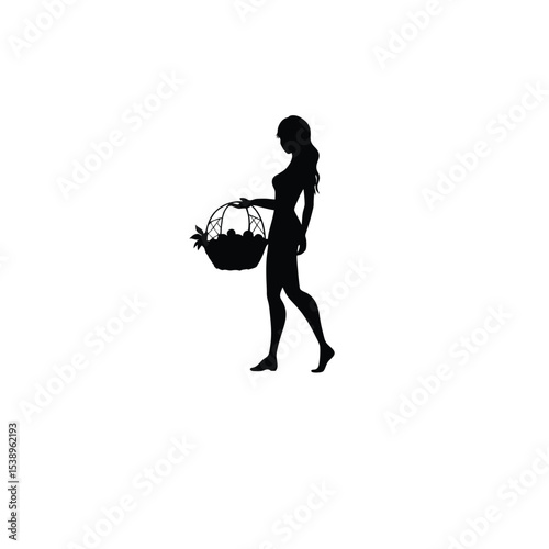 woman holding tray with tea cups silhouette on white background