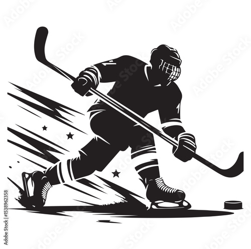 Ice hockey arena player shooting Competitive Team Intense Game. professional forward player