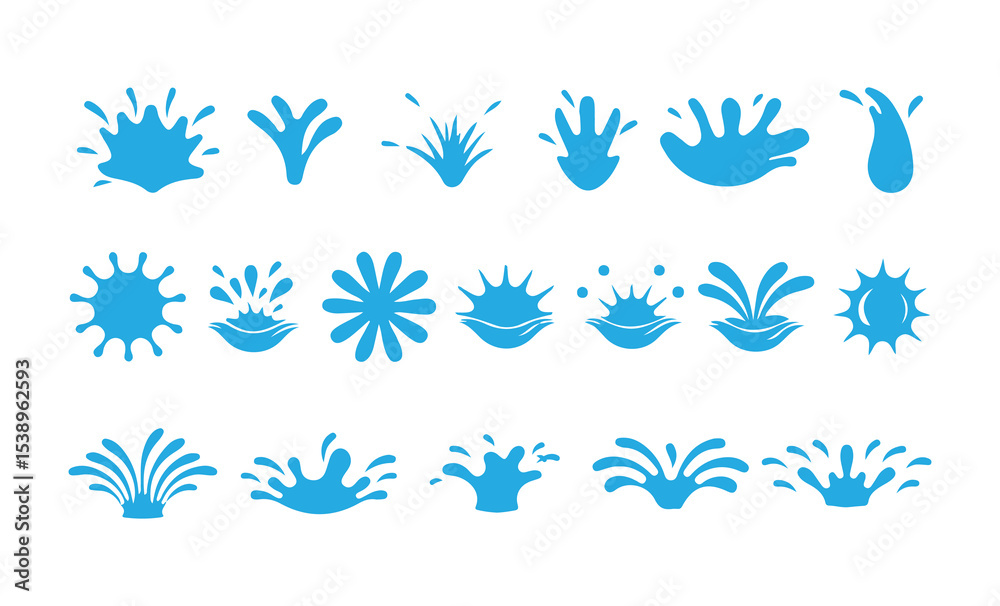 Obraz premium Blue Liquid Splash Silhouette Icons Set. Water Drop, Paint Splatter and Drip Vector Collection. Victor illustration eps 10