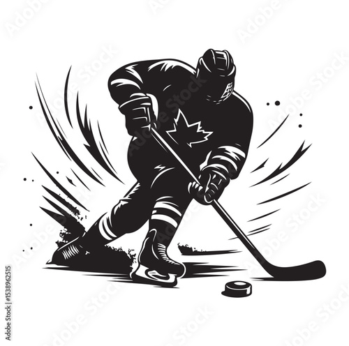 Ice hockey arena player shooting Competitive Team Intense Game. professional forward player