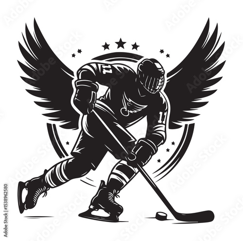 Ice hockey arena player shooting Competitive Team Intense Game. professional forward player