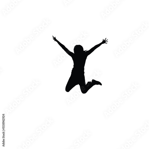 woman jumping in excitement silhouette on white background
